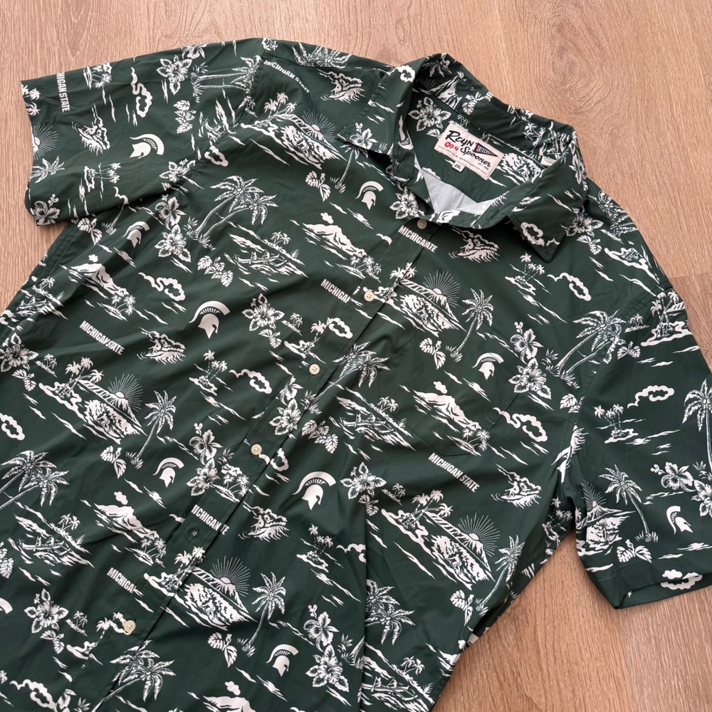 Reyn Spooner University Michigan State Spartans Shirt Men 2XL Green Aloha NCAA